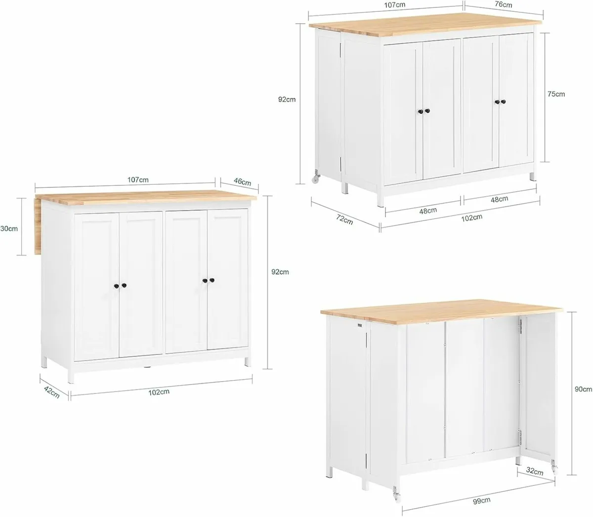 Modern kitchen island with natural wood top, 2 lar - Image 3