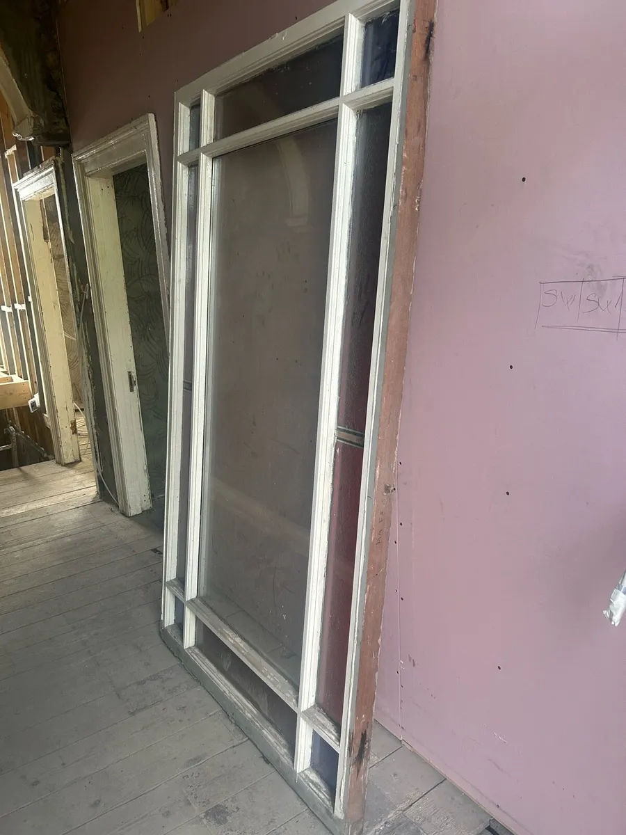 Antique Window Frame & Stained Glass - Image 1