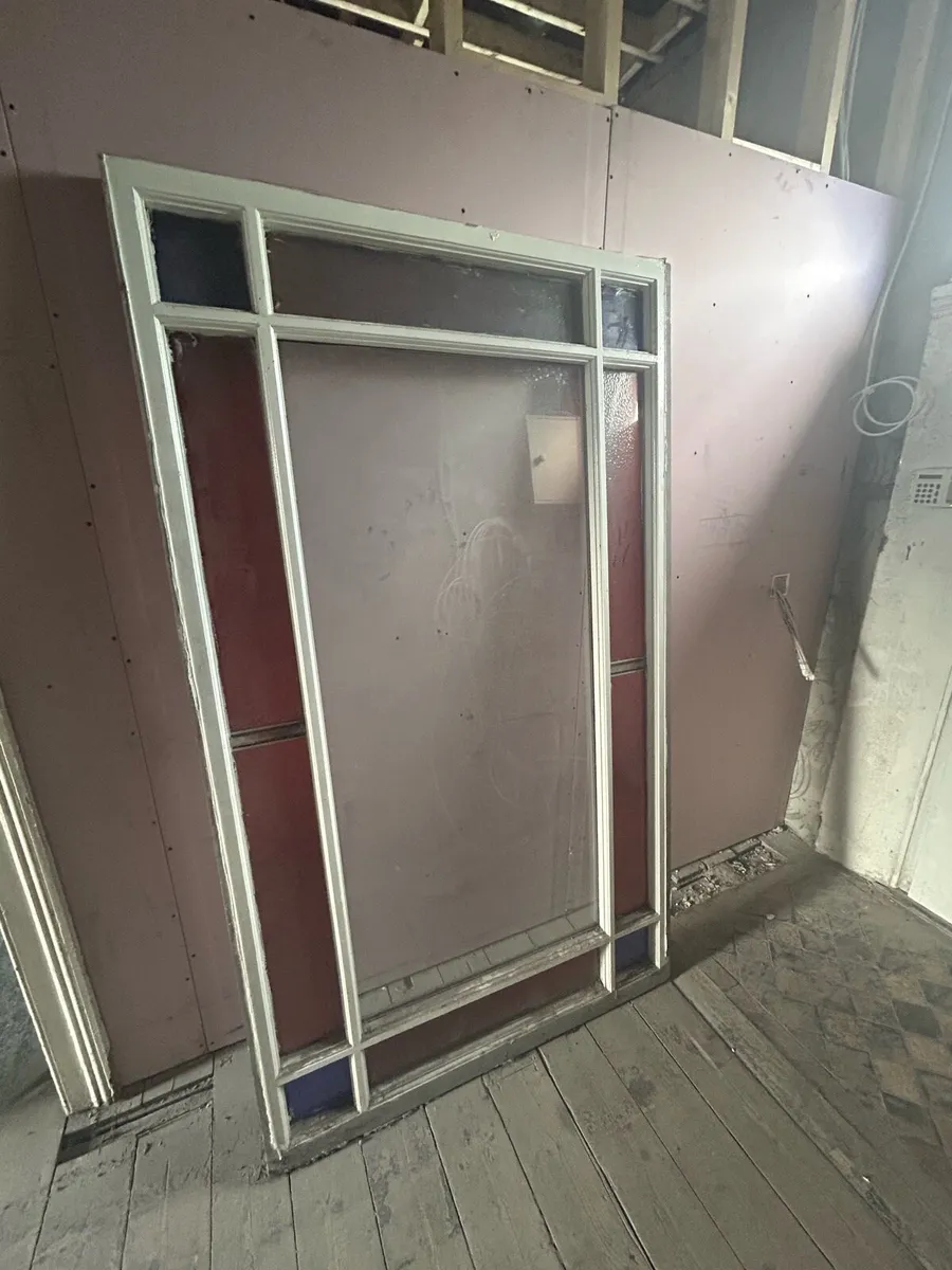 Antique Window Frame & Stained Glass - Image 2