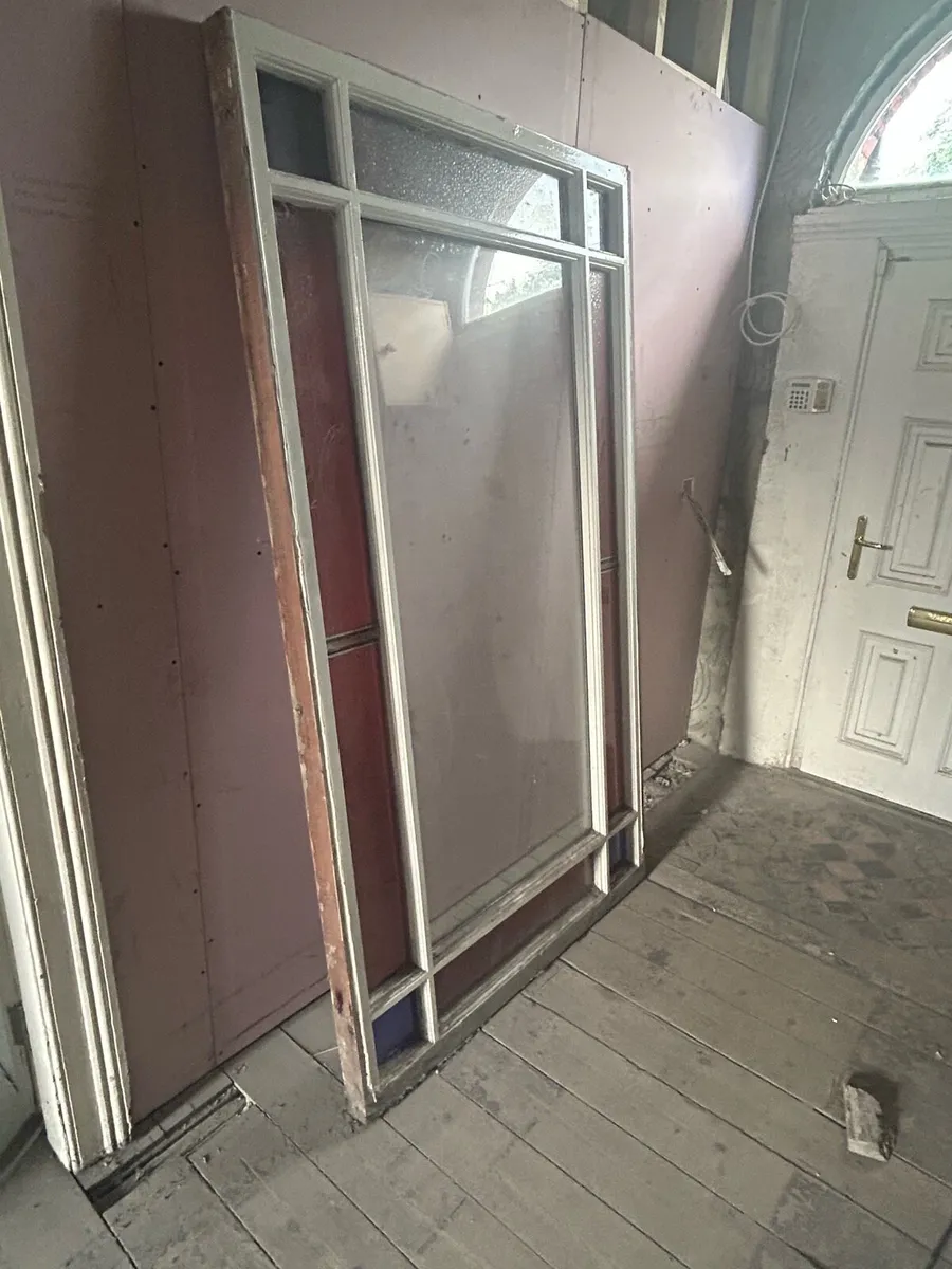 Antique Window Frame & Stained Glass - Image 3