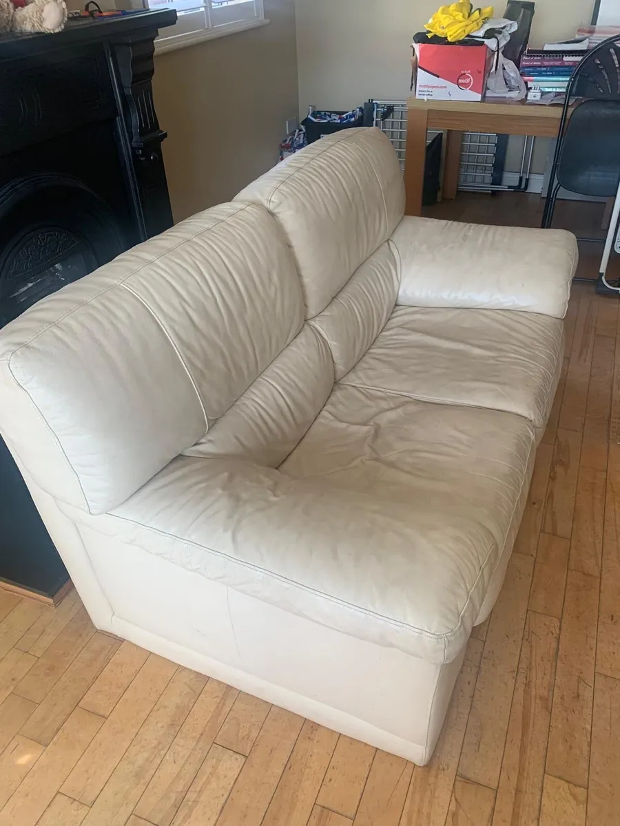 Cream 2 seater Leather sofa - Image 1