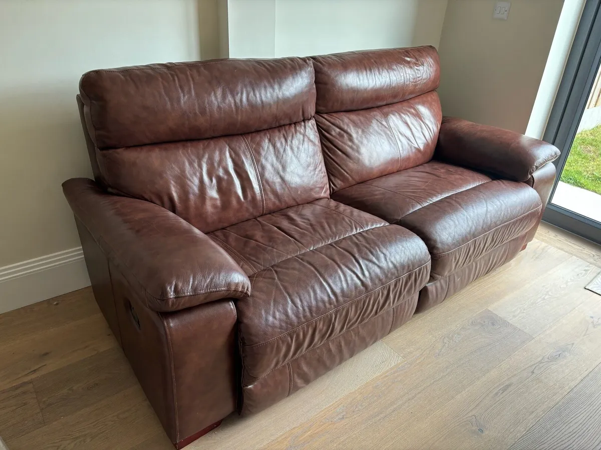 Leather Brown Couch - 1 Side reclinable - Image 2