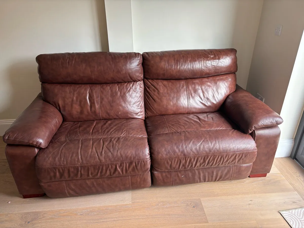 Leather Brown Couch - 1 Side reclinable - Image 3