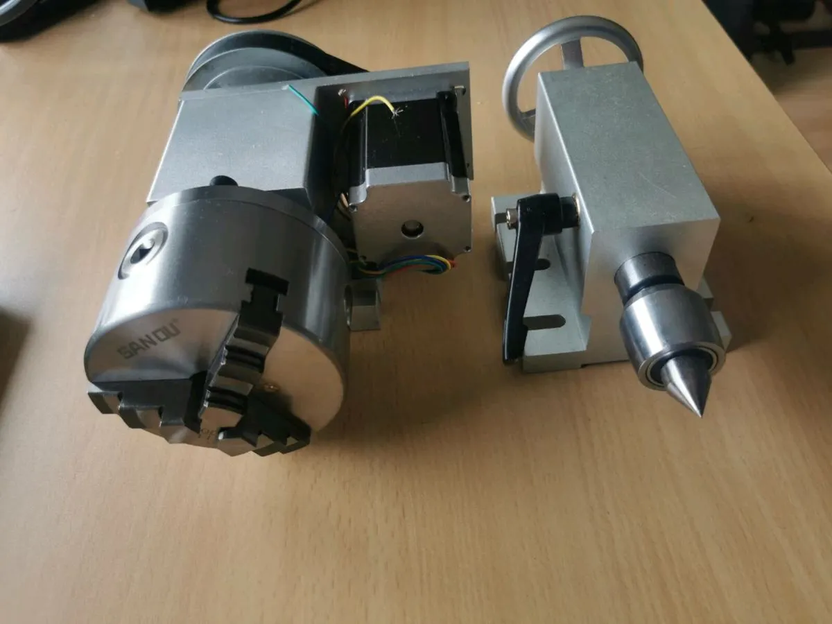 CNC 3 jaw rotary axis and tailstock