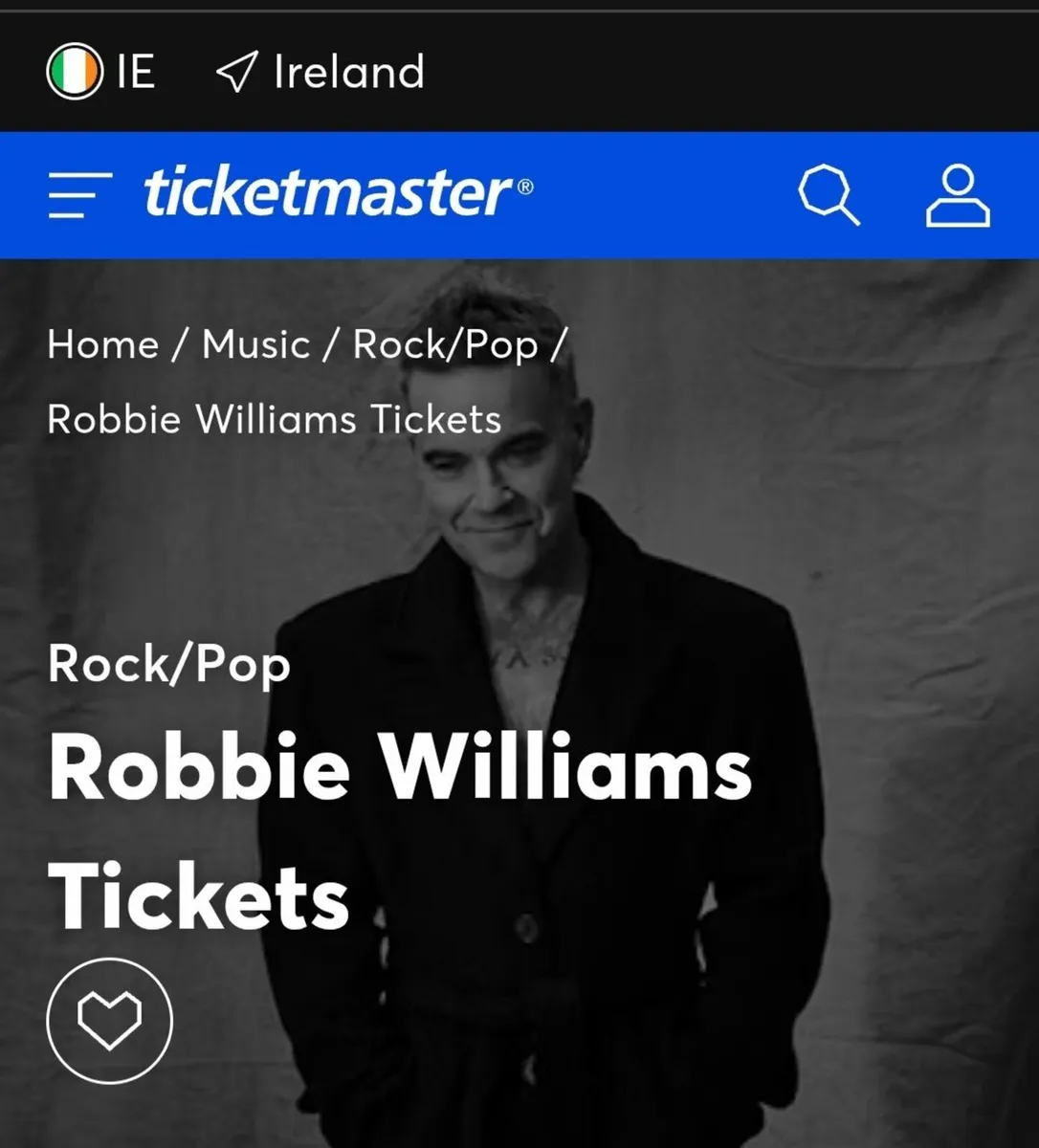 2x Robbie Williams tickets in Croke Park - Image 1