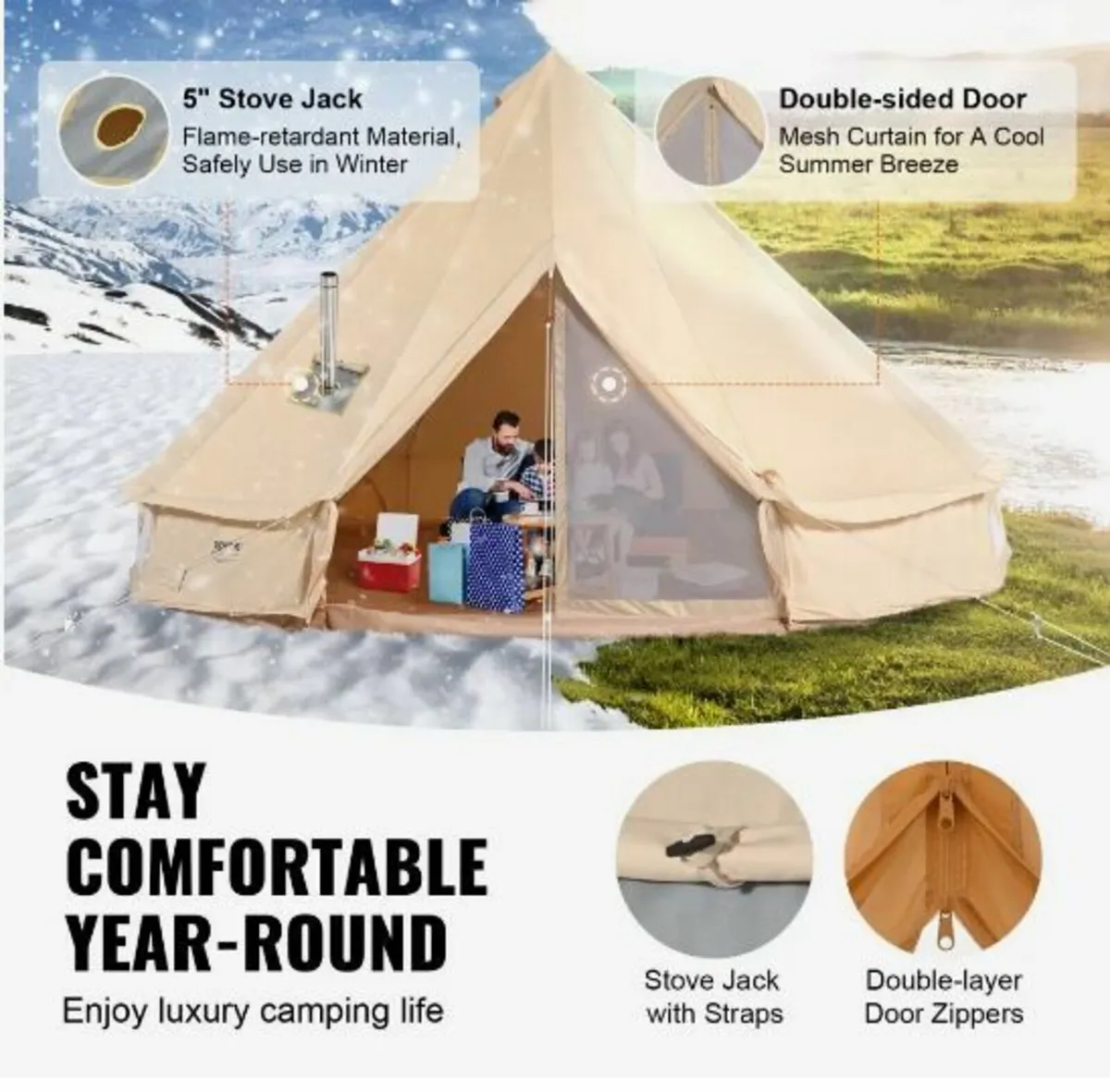 Canvas Bell Tent, 4 Seasons 4 m/13.12 ft Yurt Ten - Image 4