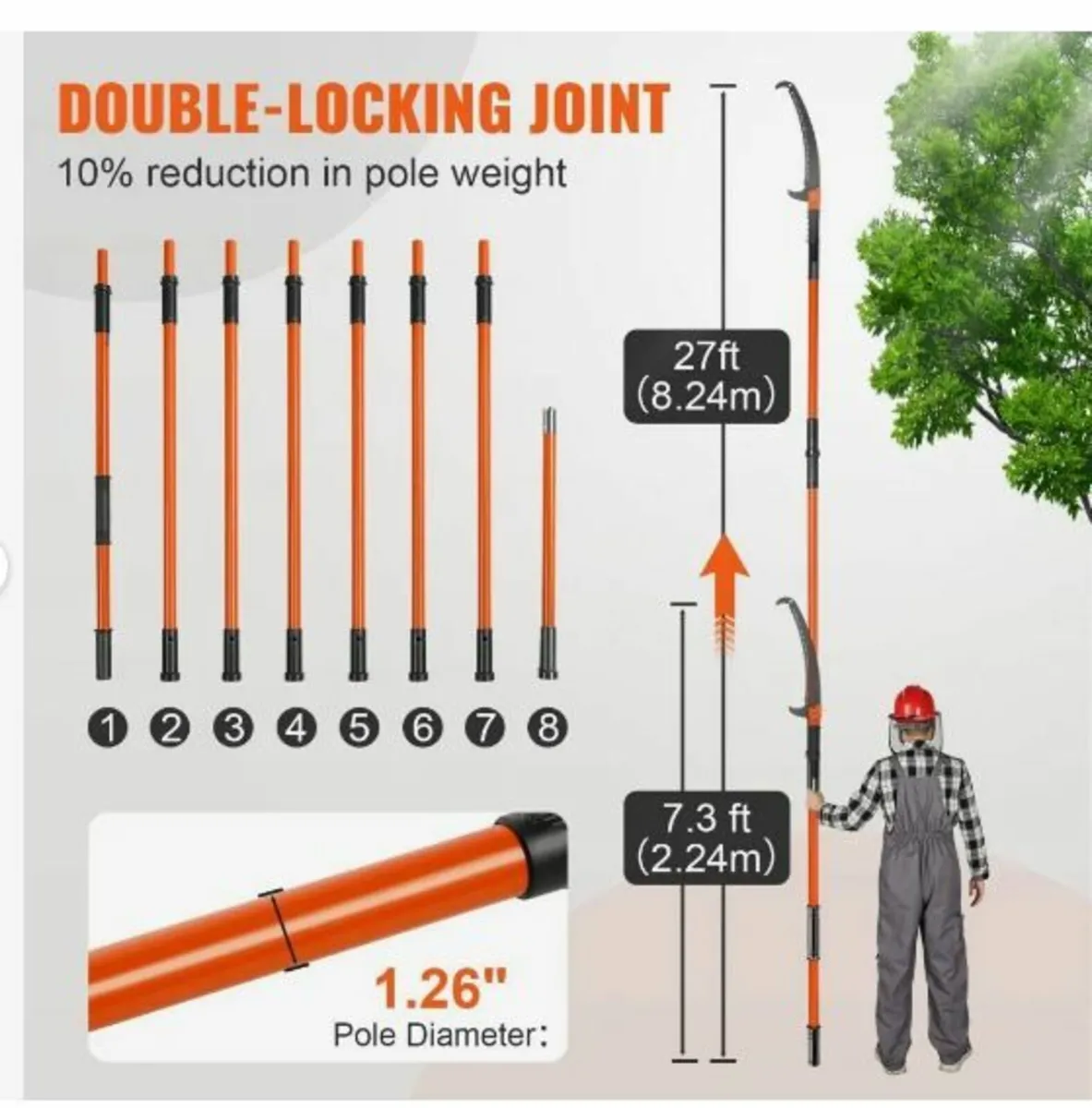 Manual Pole Saw, 2.2 - 8.2 m Extendable - Image 2