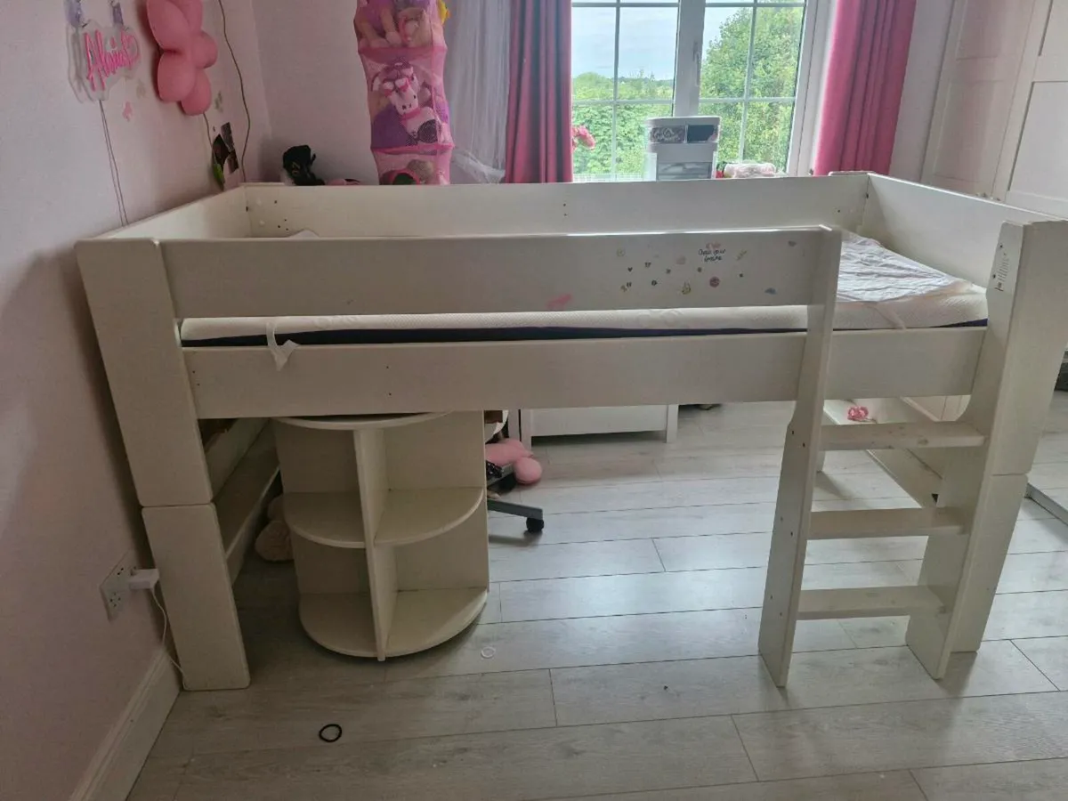 Kids Mid Sleeper White Bed with Table - Image 2