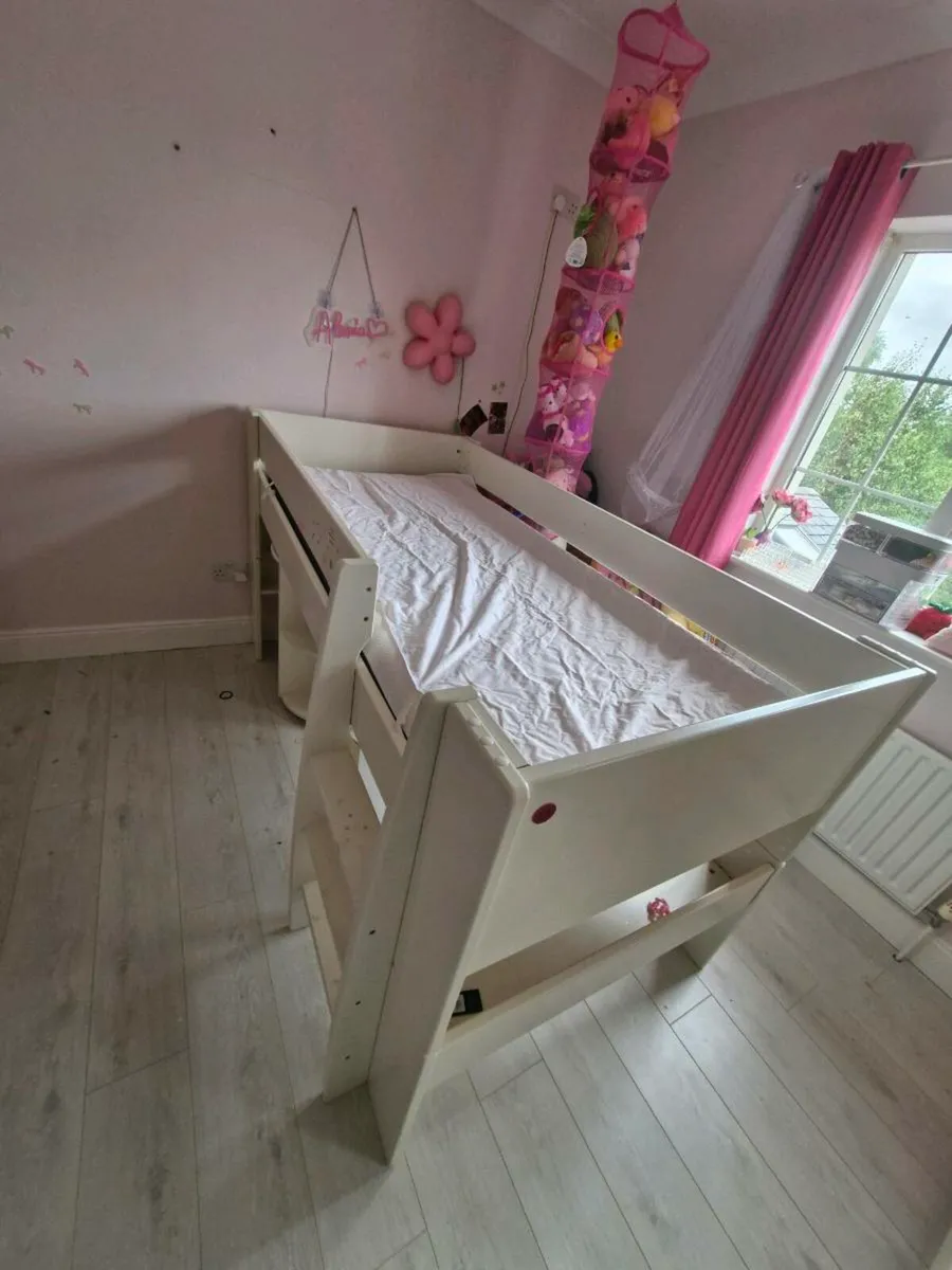 Kids Mid Sleeper White Bed with Table - Image 1