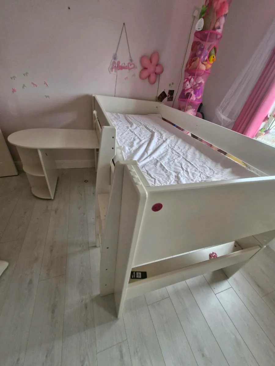Kids Mid Sleeper White Bed with Table - Image 4