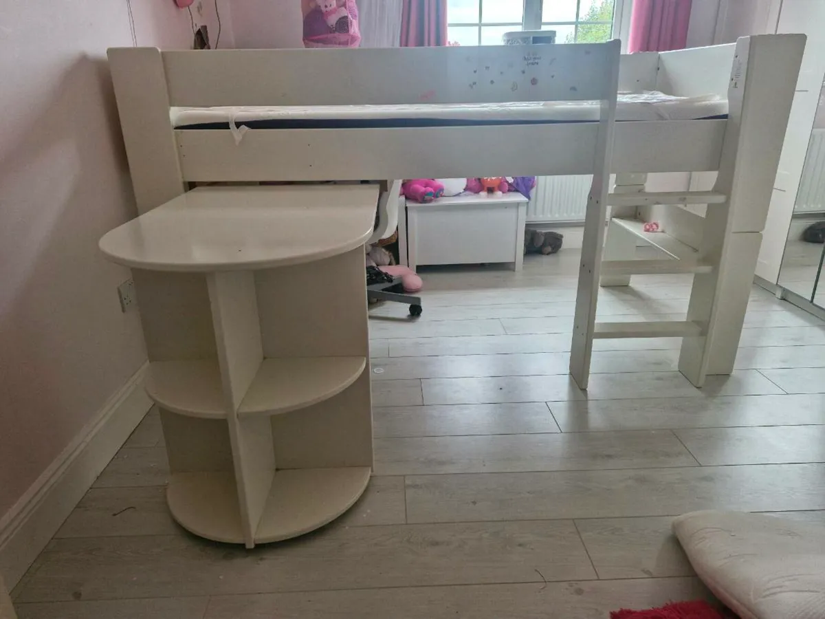 Kids Mid Sleeper White Bed with Table and free mat - Image 4