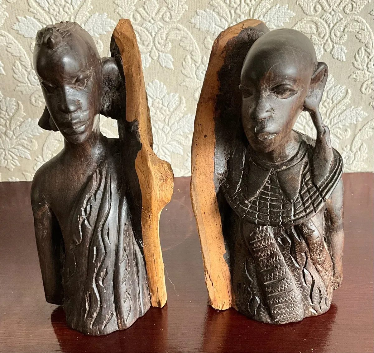 Pr.Of Vintage Hand Carved Wooden African Sculpture - Image 1