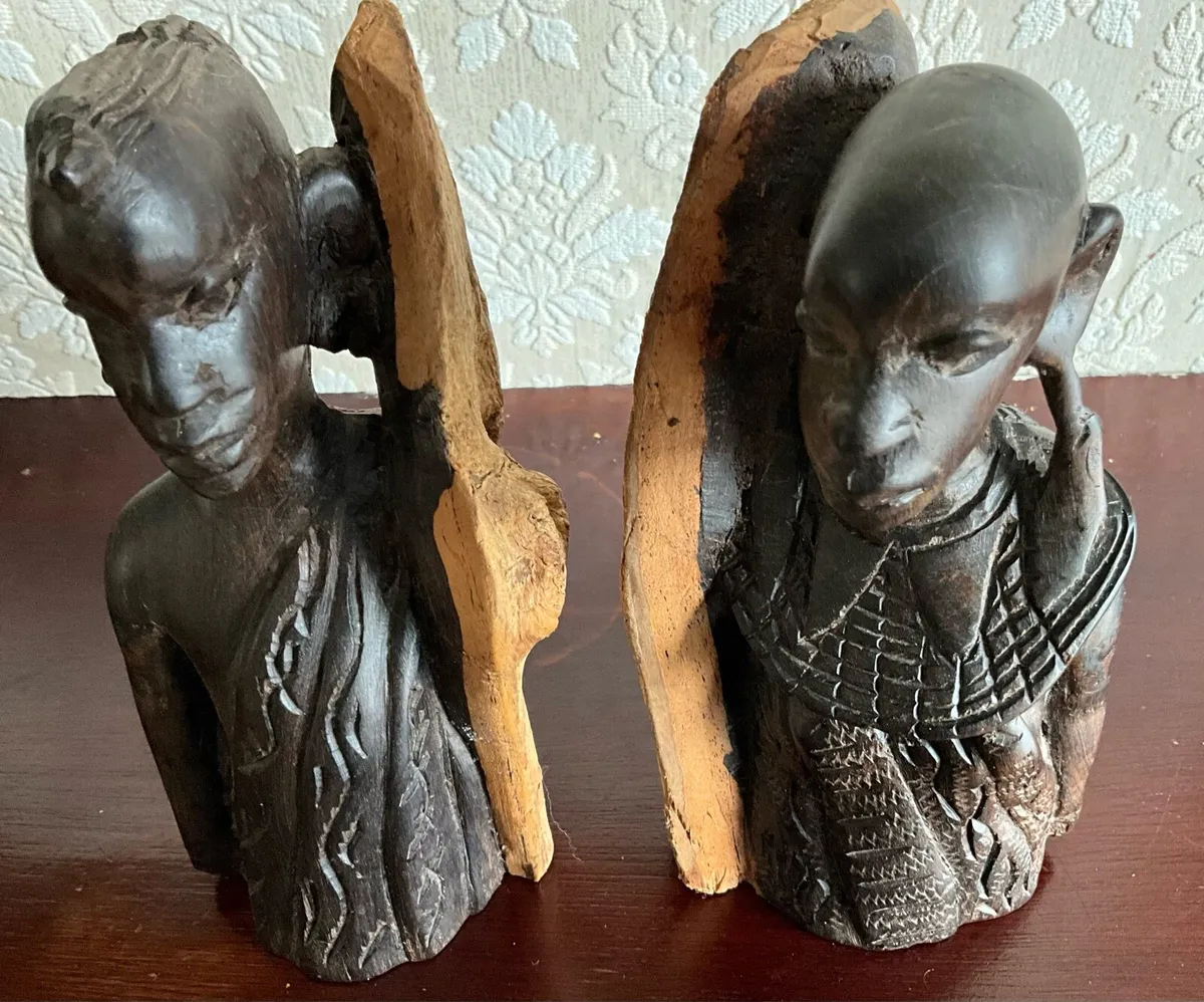 Pr.Of Vintage Hand Carved Wooden African Sculpture - Image 2