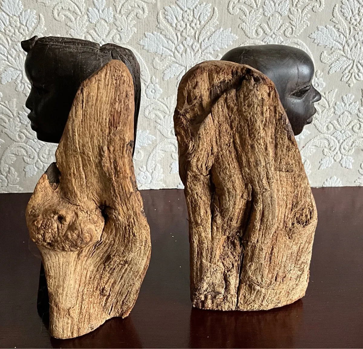 Pr.Of Vintage Hand Carved Wooden African Sculpture - Image 3