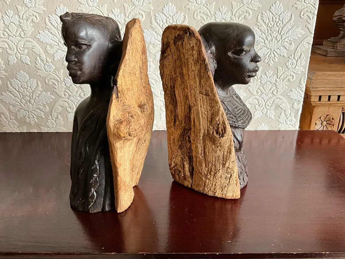 Pr.Of Vintage Hand Carved Wooden African Sculpture - Image 4
