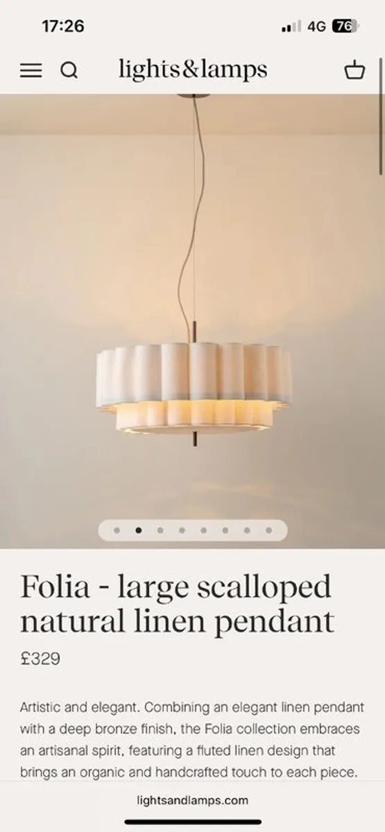 Large Scalloped Linen & Bronze Light Pendant - Image 1