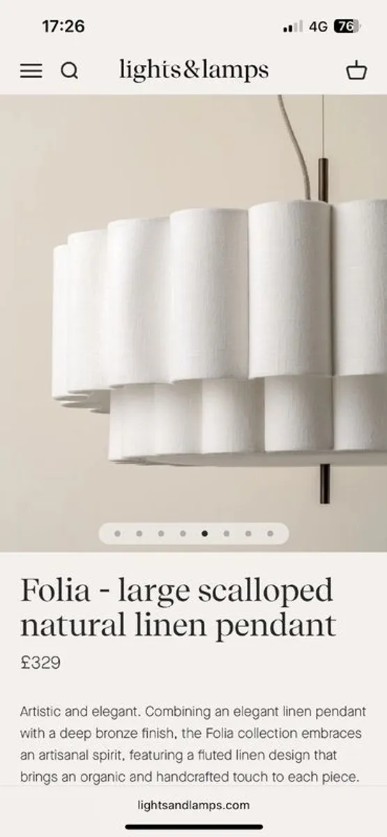 Large Scalloped Linen & Bronze Light Pendant - Image 3