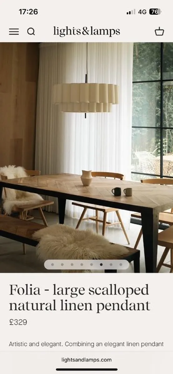 Large Scalloped Linen & Bronze Light Pendant - Image 4