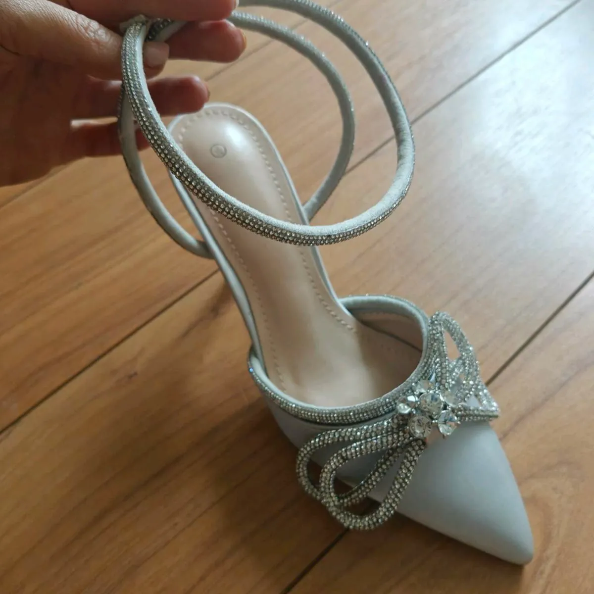 Silver satin diamond heels - Image 1