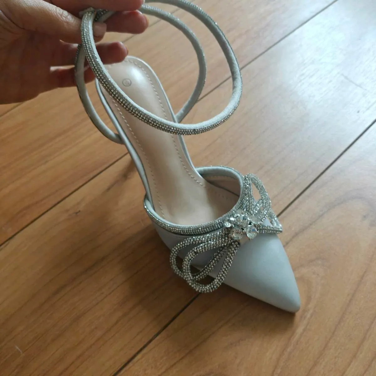 Silver satin diamond heels - Image 2