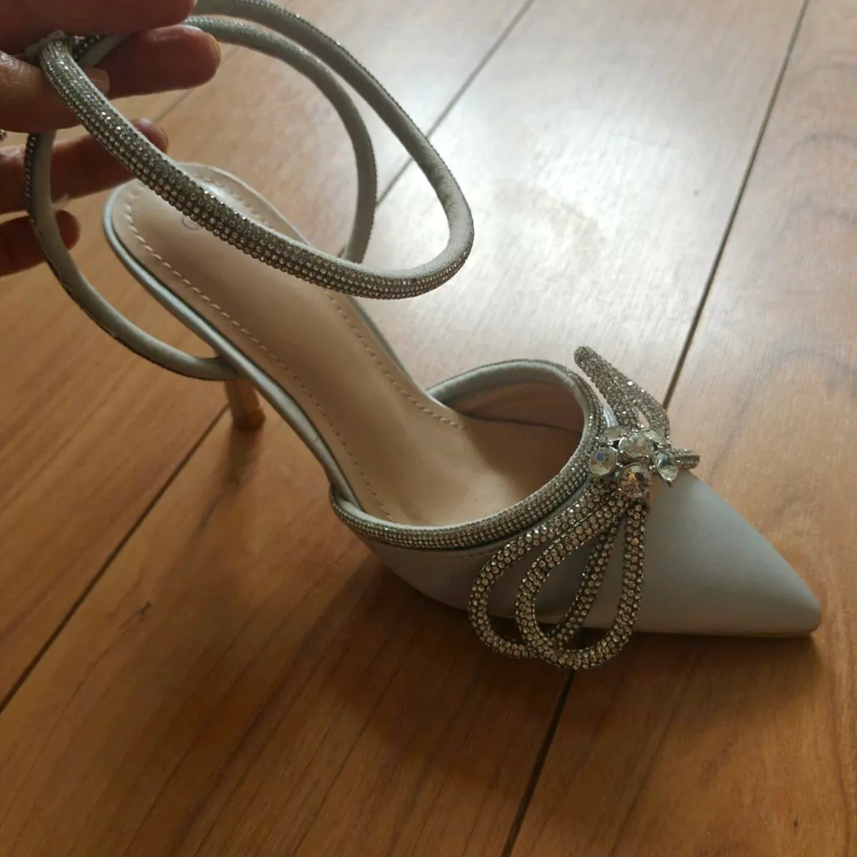 Silver satin diamond heels - Image 3
