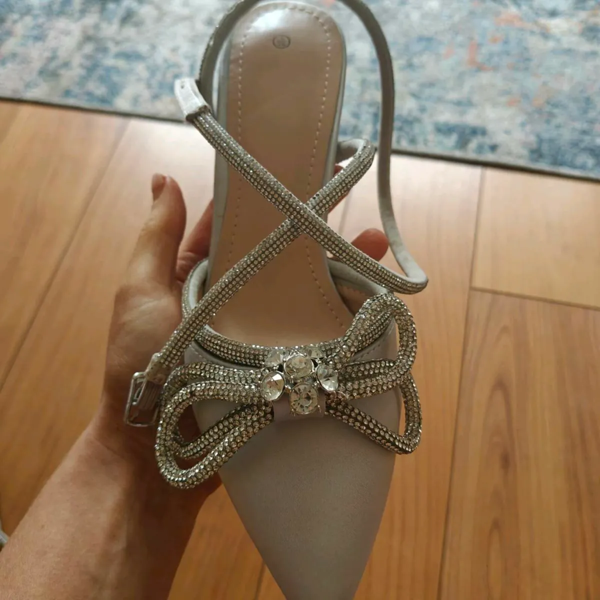 Silver satin diamond heels - Image 4