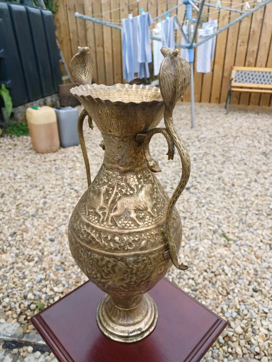 Antique Brass Cobra Handles Vases - Image 3