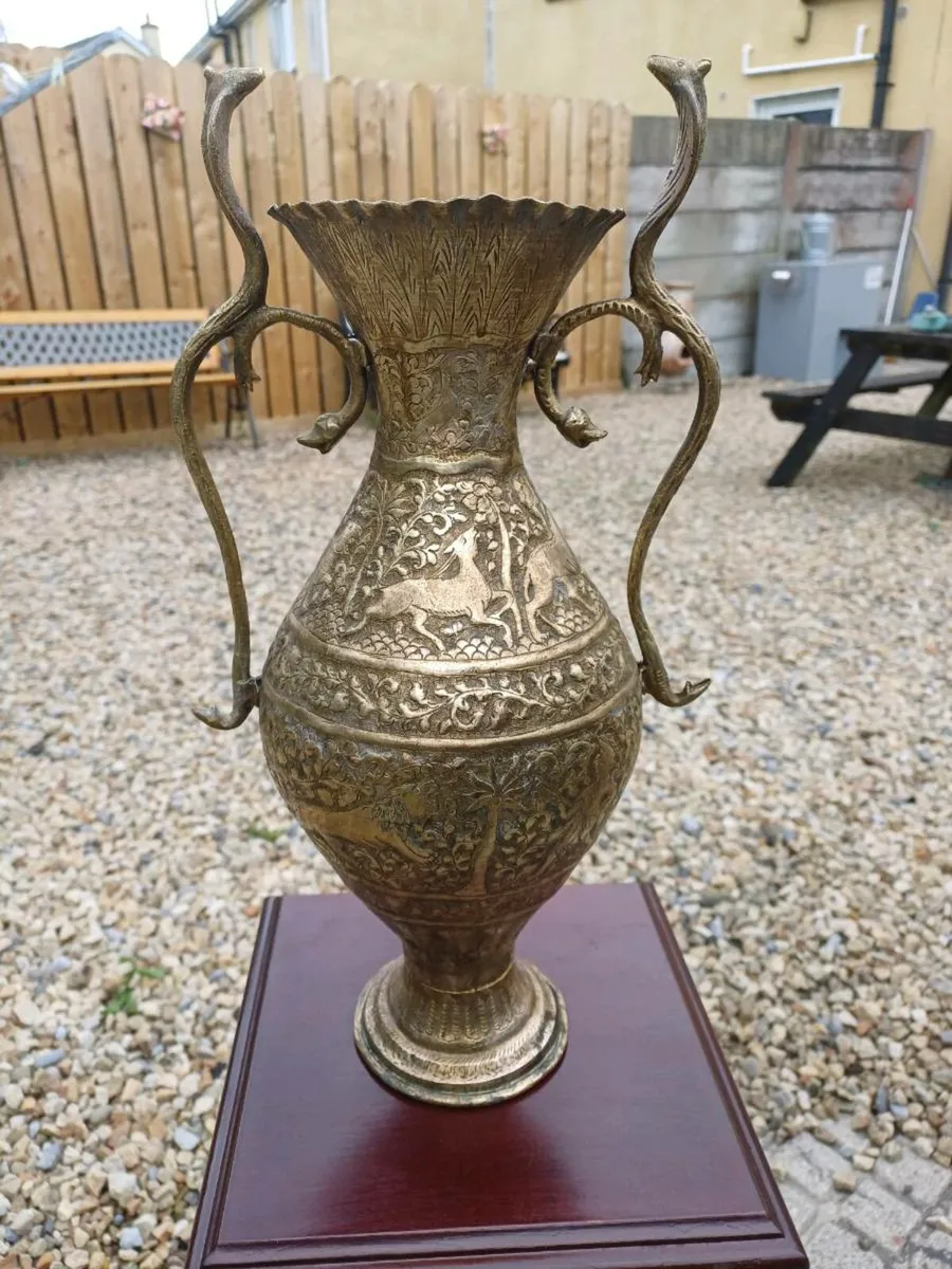 Antique Brass Cobra Handles Vases - Image 4