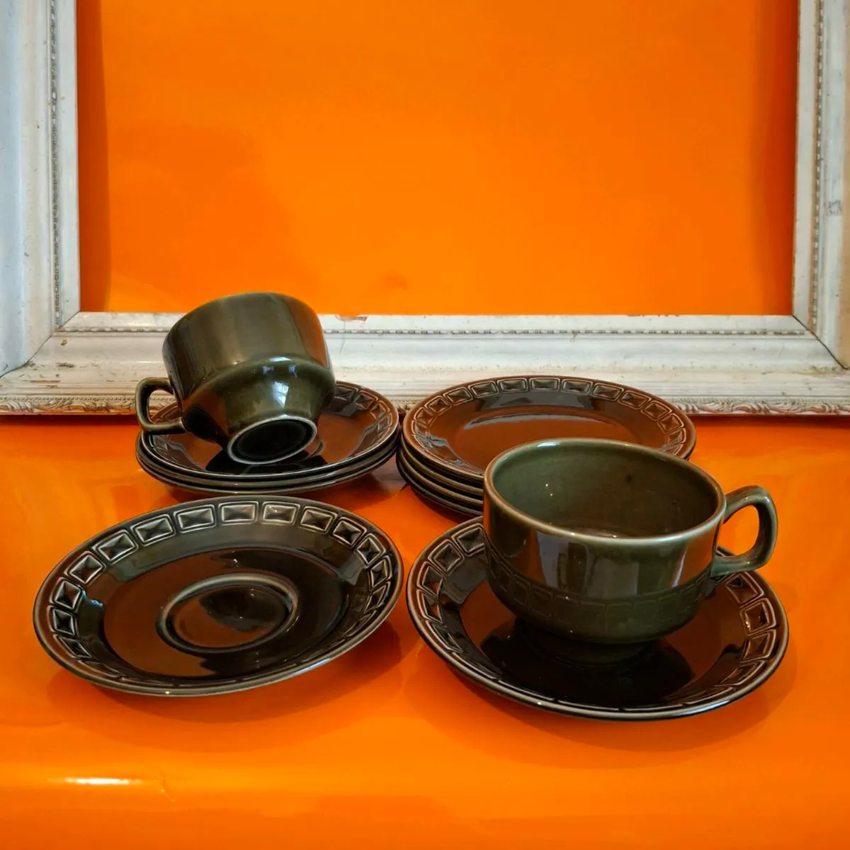 1970's Wedgwood Avocado Coffee Cups - Image 1
