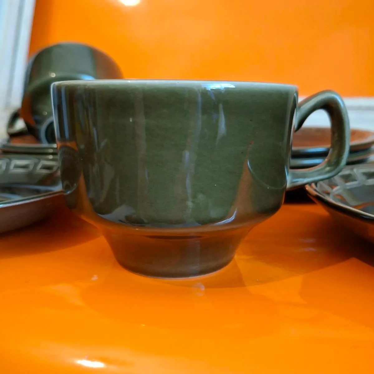 1970's Wedgwood Avocado Coffee Cups - Image 2