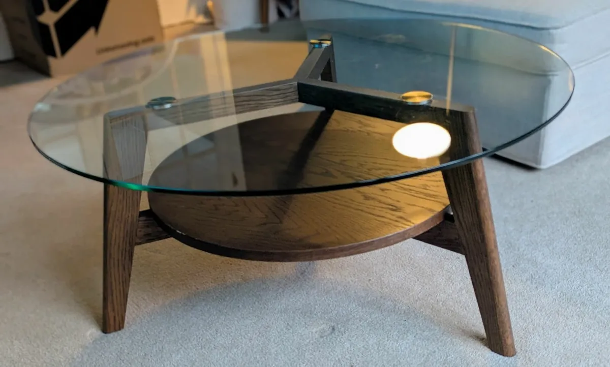 Round Glass Top Walnut Coffee Table - Image 2