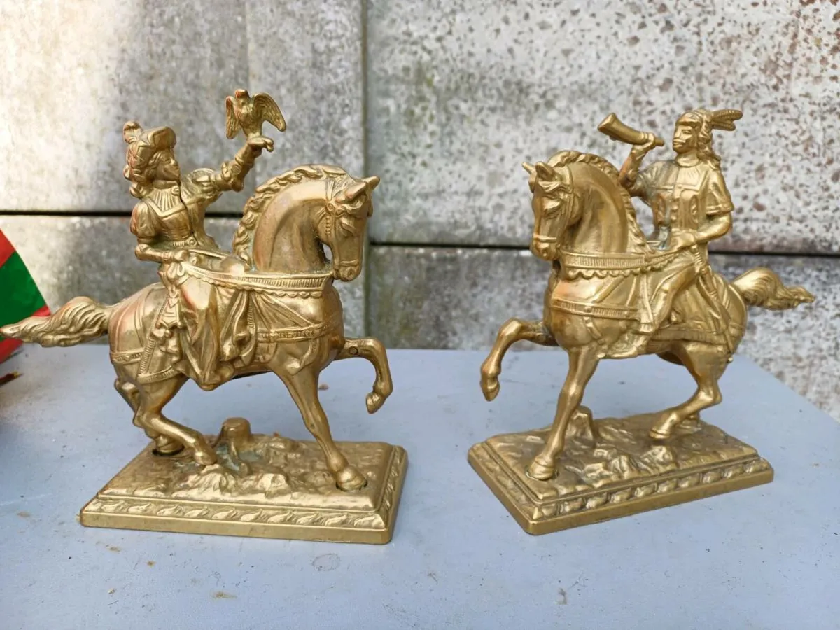 1940s Brass Horsemen Bookends - Image 1