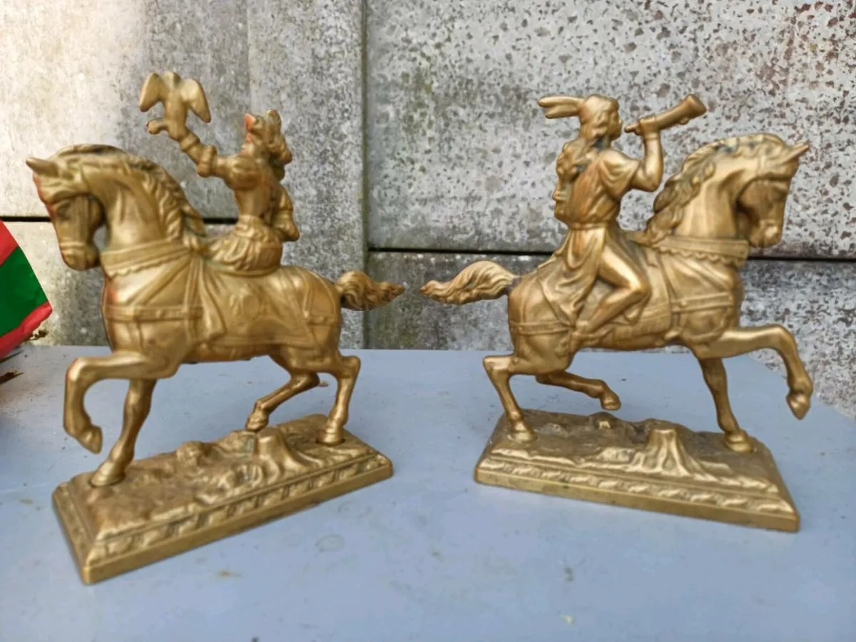 1940s Brass Horsemen Bookends - Image 2