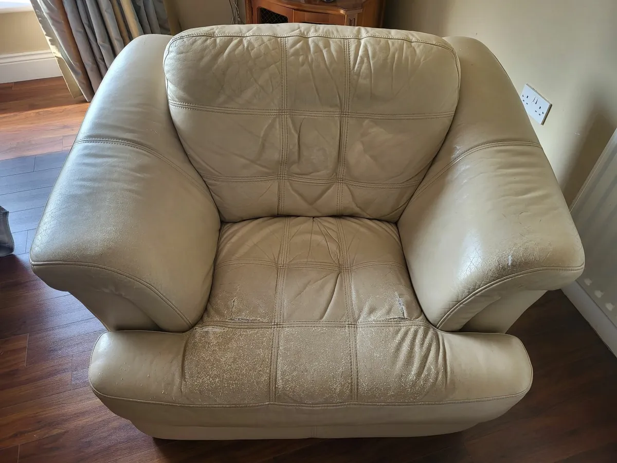 Cream Leather Couch and Arm Chair - Image 2