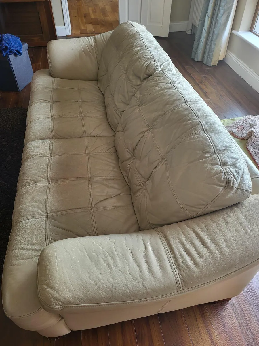 Cream Leather Couch and Arm Chair - Image 3
