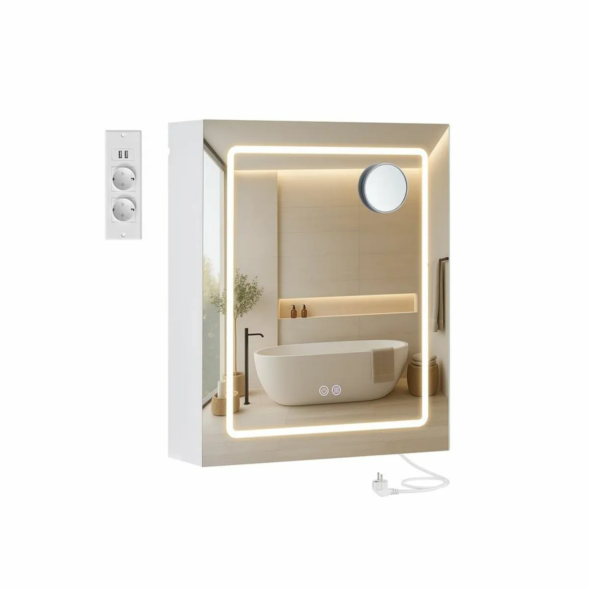LED Bathroom Mirror Cabinet with Storage White, 50 - Image 1