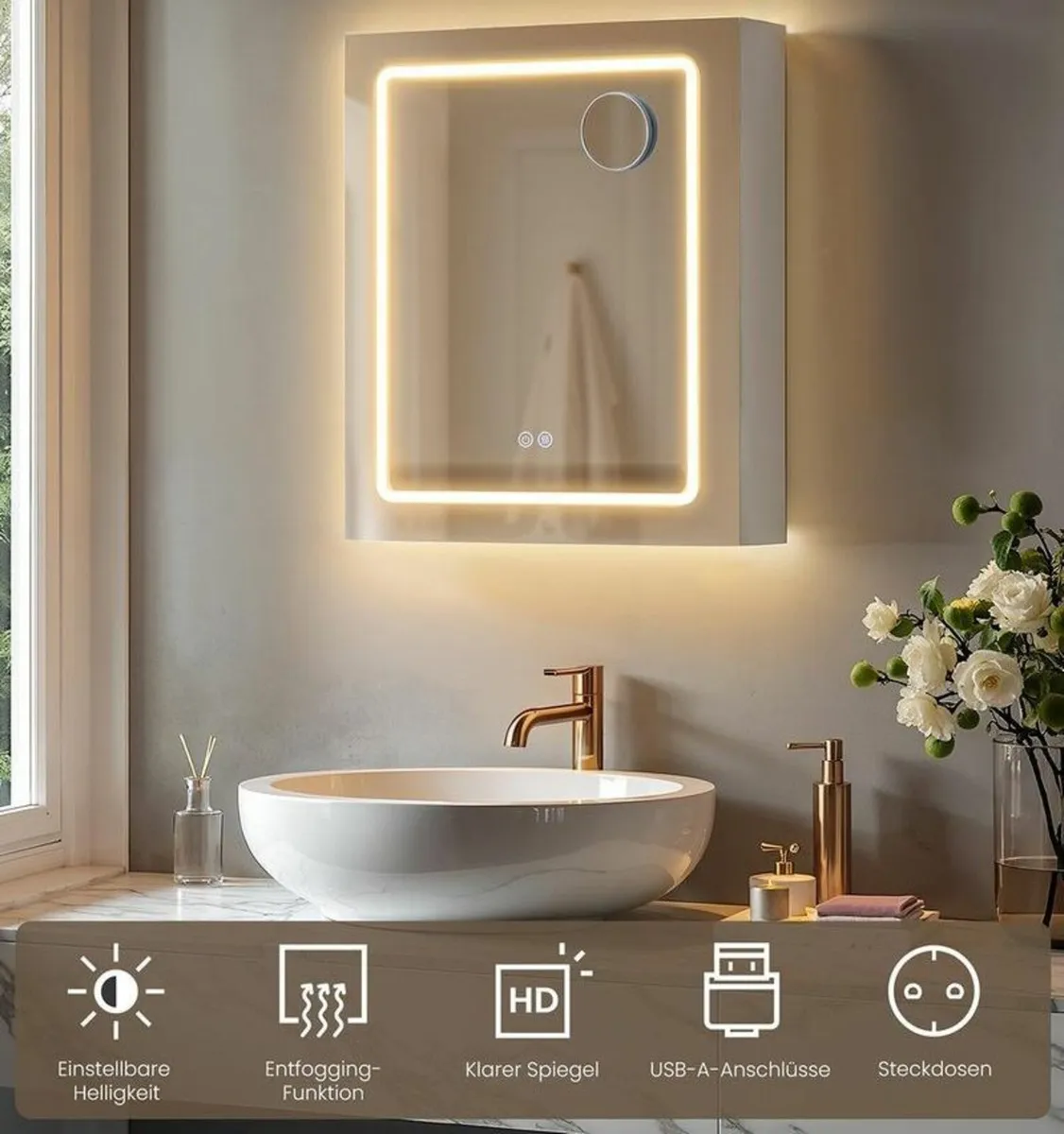 LED Bathroom Mirror Cabinet with Storage White, 50 - Image 2