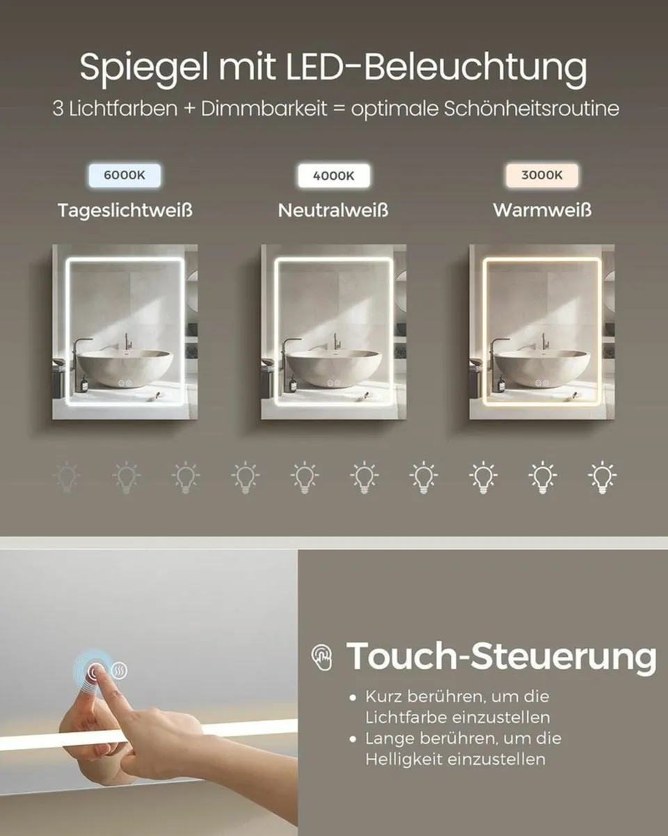 LED Bathroom Mirror Cabinet with Storage White, 50 - Image 3