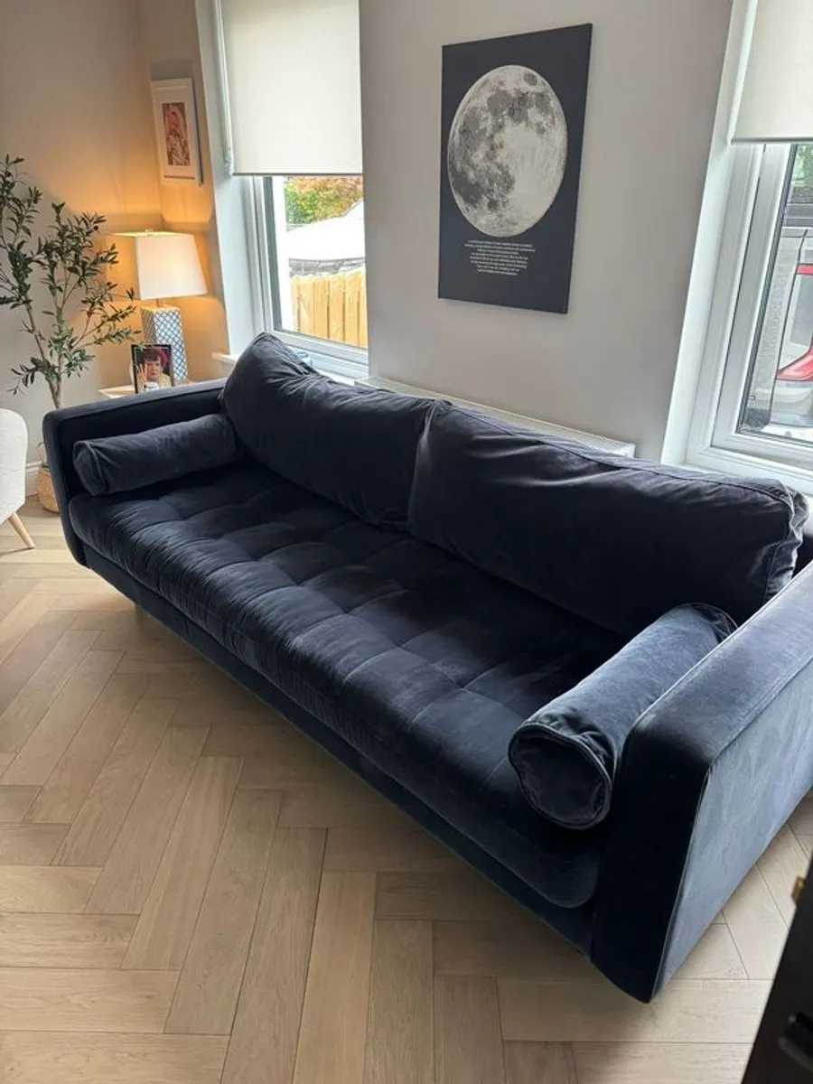 Navy blue 4 seater couch & matching Pouffe - Image 2