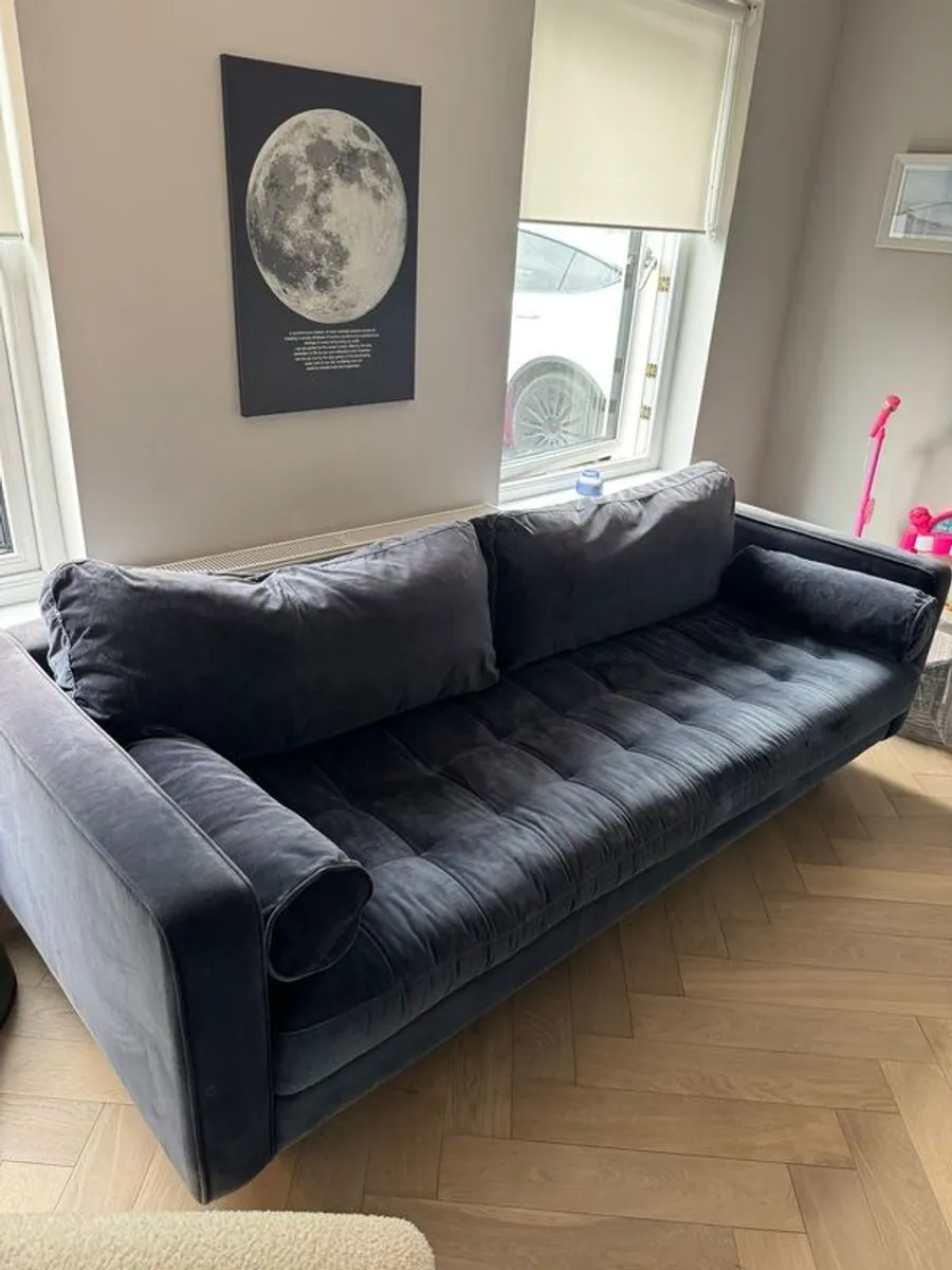 Navy blue 4 seater couch & matching Pouffe - Image 3