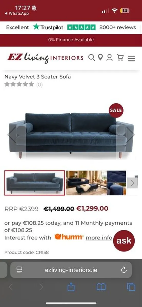 Navy blue 4 seater couch & matching Pouffe - Image 4