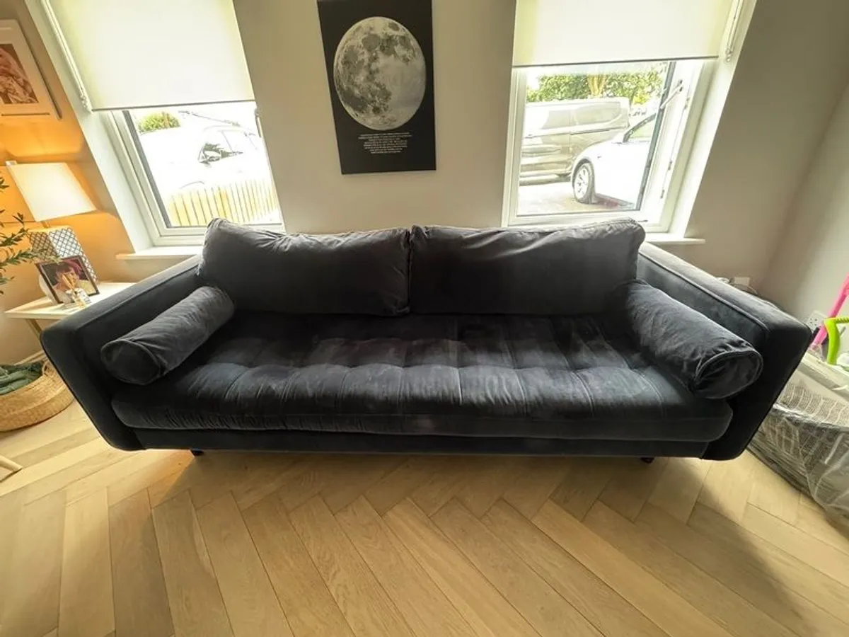Navy blue 4 seater couch & matching Pouffe - Image 1