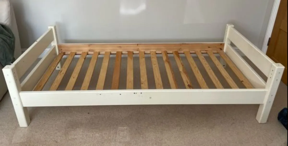 Cream White Single Wooden Bed - Can Deliver
