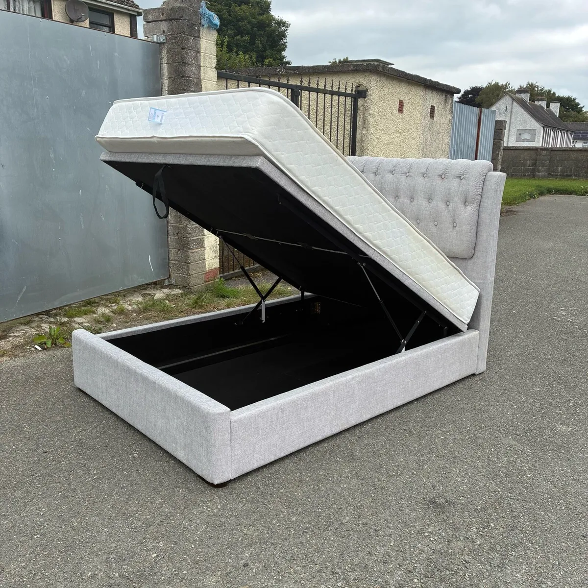 Grey ottoman double bed & mattress - Image 1