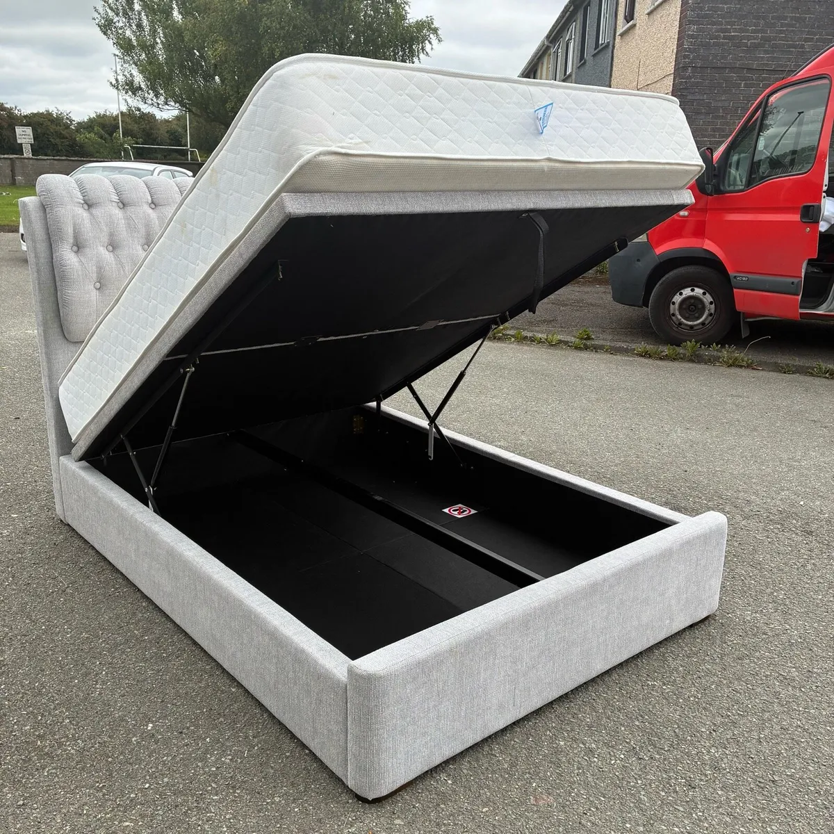 Grey ottoman double bed & mattress - Image 2