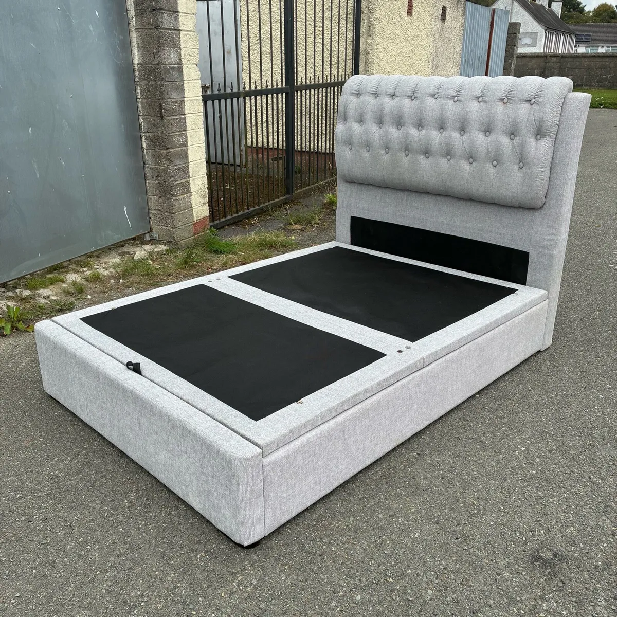 Grey ottoman double bed & mattress - Image 4