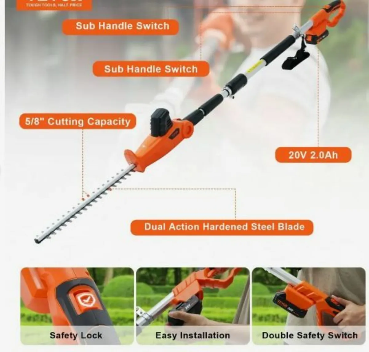 20V Cordless Hedge Trimmer Telescoping Pole - Image 2