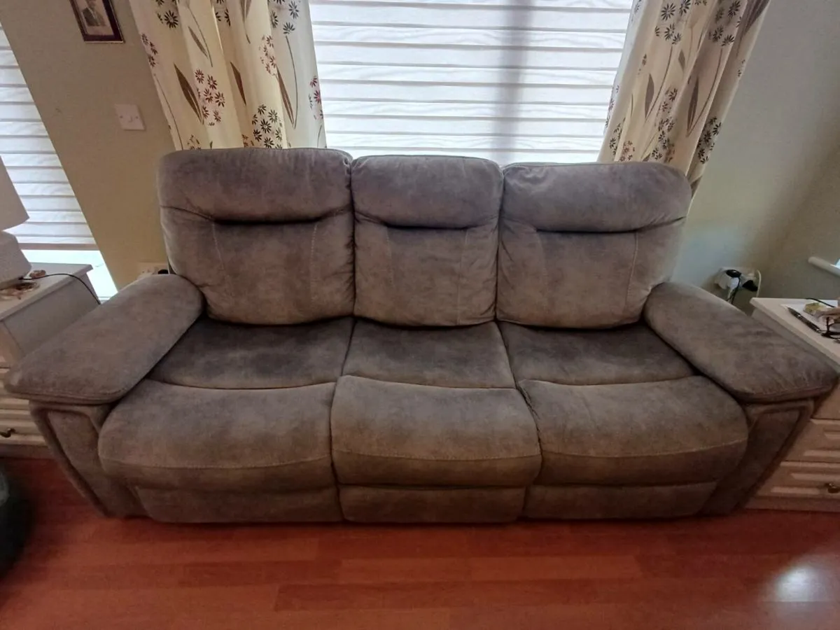 Grey Silver 3 & 2 Seat Couch Sofa Recliner Settees - Image 1