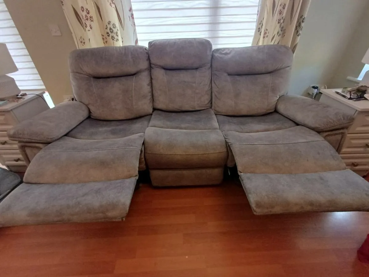 Grey Silver 3 & 2 Seat Couch Sofa Recliner Settees - Image 2