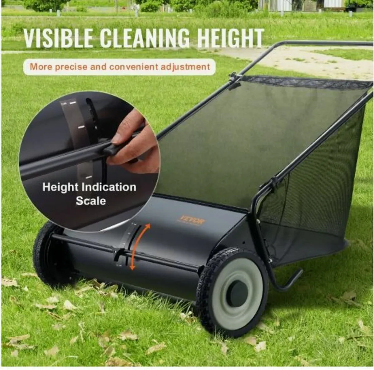 Push Lawn Sweeper, 26-inch Leaf & Grass Collector - Image 2